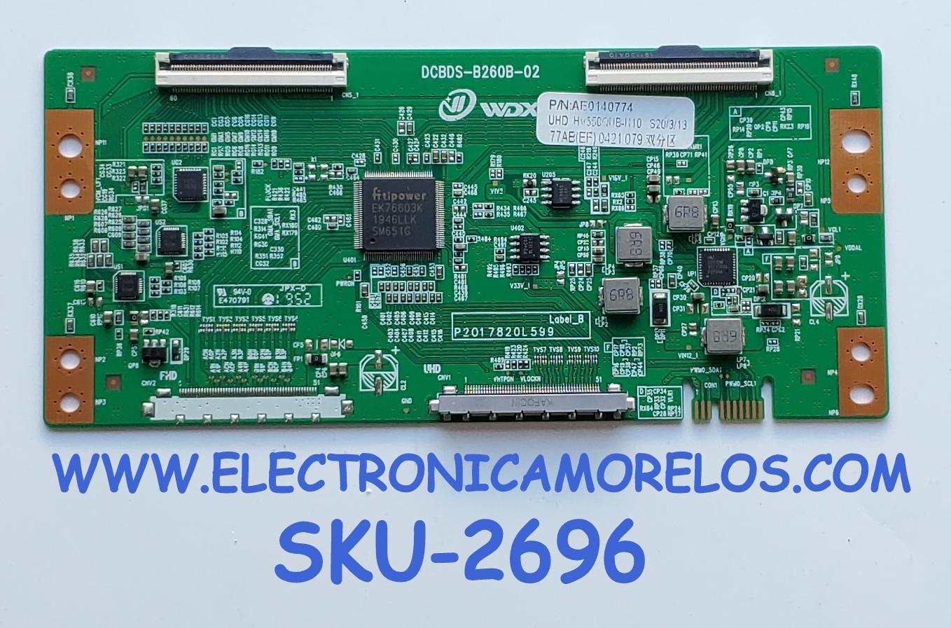 T-CON PARA TV RCA / NUMERO DE PARTE AE0140774 / DCBDS-B260B-02 / 0421079 / HV550QUB-N10 / PANEL HV550QUB-S1E / MODELO RTU5540-B 	